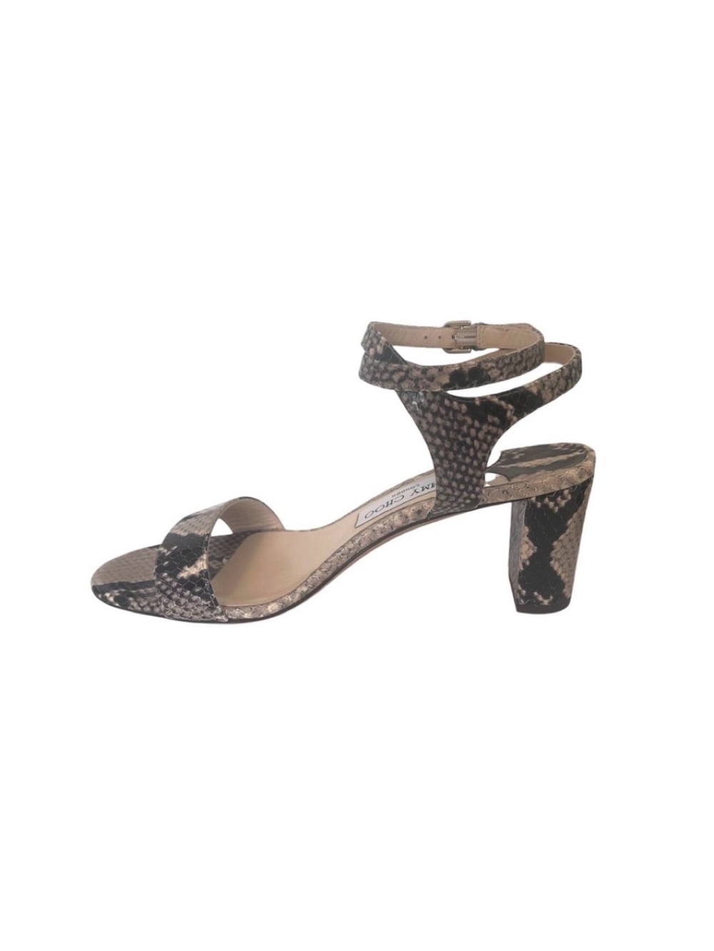 Jimmy Choo Marine 65 Snake Sandal Heel Sand Brown 37